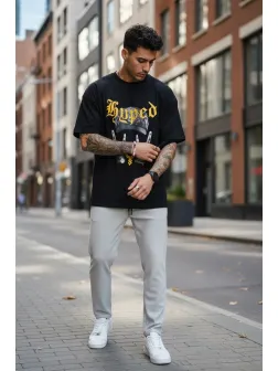 Tricou barbati negru, cu imprimeu, oversize Y171 33-5.1